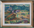Вера Къдринова 1904 - 1986 Родопски къщи пейзаж маслени бои, снимка 1