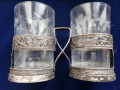 подстакани мелхиор - 2 к-та х 6 броя с оригинални чаши, мод. "Горкий" и мод. "Латы", посребрени СССР, снимка 4
