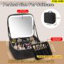 Куфар за козметика с огледало и LED регулиращо осветление - черен цвят - КОД 4080, снимка 11