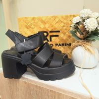 Нови черни дамски кожени сандали Riccardo Farini 38 естествена кожа платформа дебел ток, снимка 2 - Сандали - 46111975
