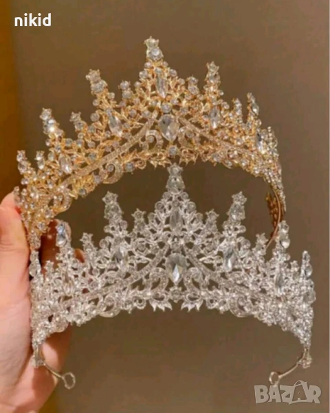 Сребриста златиста розови камъни островърха метална корона диадема тиара с камъни детска дамска , снимка 1