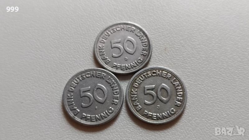 50 пфенига 1949 D, F, J - Германия, снимка 1