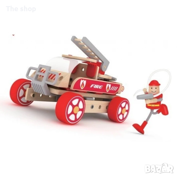 Дървен конструктор за деца - Пожарникарска кола (004), снимка 1