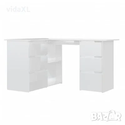 vidaXL Ъглово бюро, бял гланц, 145x100x76 см, инженерно дърво(SKU:801095), снимка 1