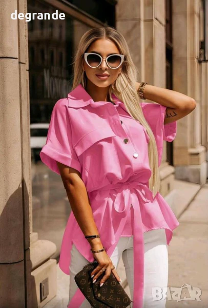 Италиански ризи с колан налични в синьо розово и бяло, снимка 1