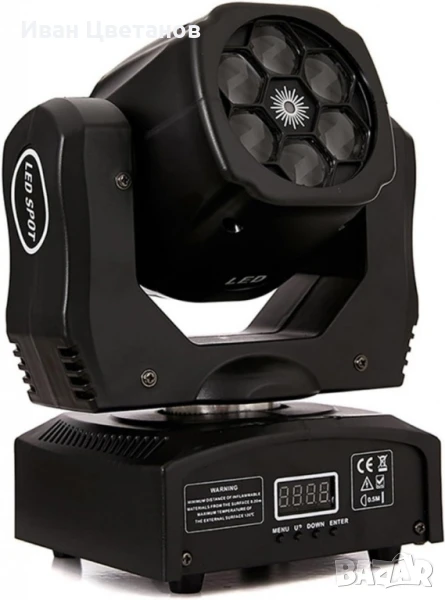 Преносими LED сценични светлини с движеща се глава и управление (6x12W + лазер), снимка 1