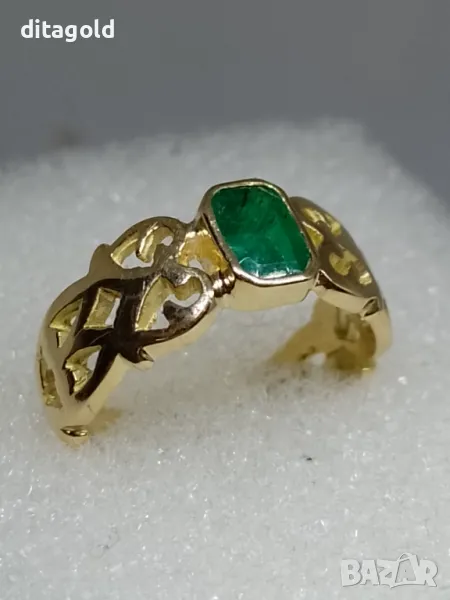 Реновиран масивен 18К златен пръстен с естествен изумруд, снимка 1