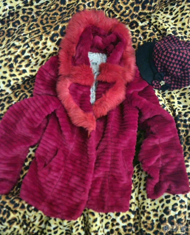 Червено еко палто и шапка , снимка 1