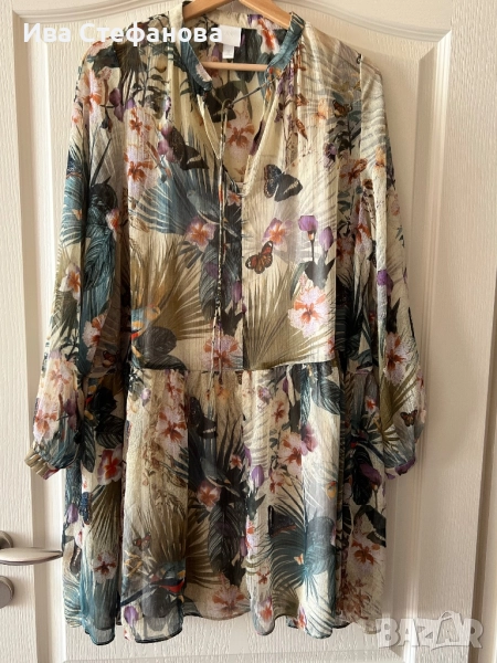 Елегантна къса ежедневна феерична рокля hm екзотичен принт свободна кройка силует, снимка 1