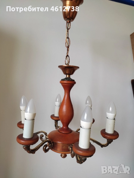 Винтидж полюлей от дърво и месинг, снимка 1