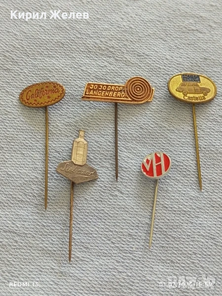 Пет значки стари редки CASTELLA, CALIFORNIA,JO JO DROP за КОЛЕКЦИЯ 25982, снимка 1
