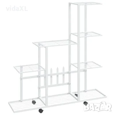 vidaXL Цветарник на колела, 94,5x25x92,5 см, бял, метал（SKU:336115）, снимка 1