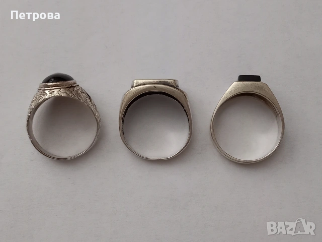 Три сребърни мъжки пръстена с черен камък, снимка 3 - Пръстени - 53887608