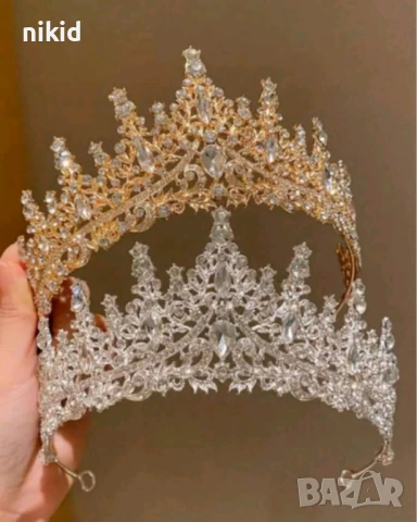 Сребриста златиста розови камъни островърха метална корона диадема тиара с камъни детска дамска 