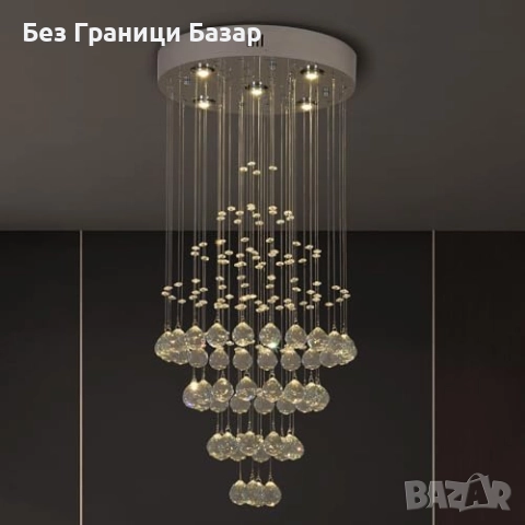 Нов Луксозен полилей с K9 кристали GU10, диаметър 40см, хром, осветлениe дом, снимка 5 - Полилеи - 52227511