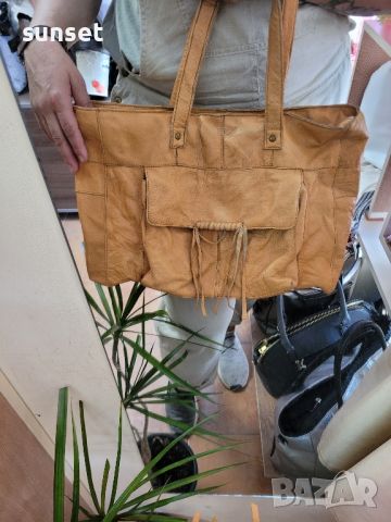 естествена кожа голяма чанта,натурален кафяв цвят  PIECES , снимка 13 - Чанти - 45840595
