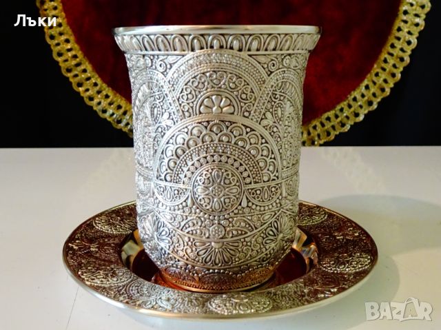 Посребрена медна чаша с чиния,вълшебство. , снимка 12 - Антикварни и старинни предмети - 45912783