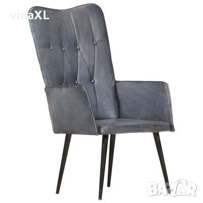 vidaXL Wingback стол, сив, естествена кожа(SKU:339649, снимка 1 - Столове - 45276389