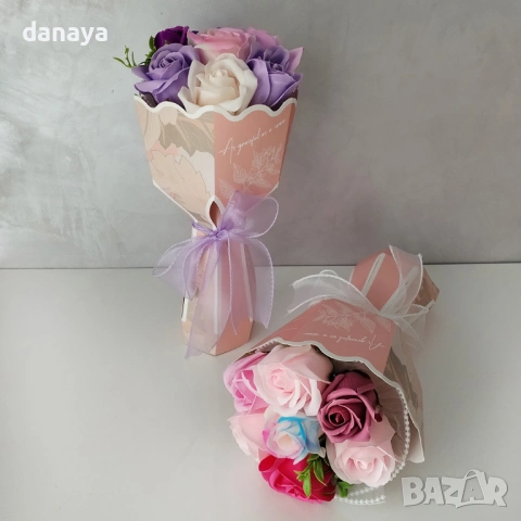 6375 Подаръчен букет сапунени рози с аромат, 30 см, снимка 5 - Декорация за дома - 53326192