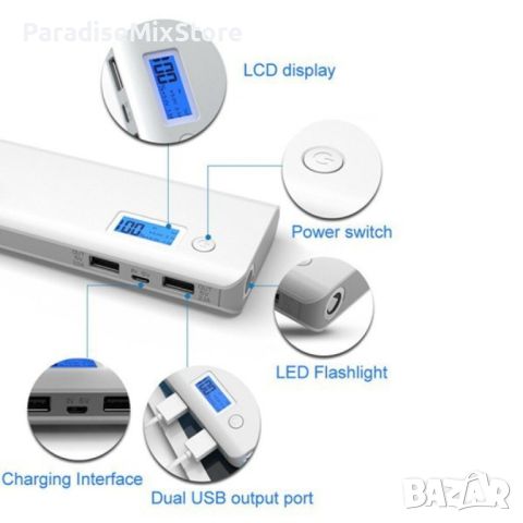 Външна батерия за зареждане на устройства с 2 USB изхода и LED дисплей Цветове: черен;бял;бяло с ора, снимка 5 - Безжични зарядни - 46009891