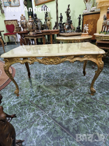 Чудесна антикварна белгийска бронзова маса с плот от оникс , снимка 3 - Антикварни и старинни предмети - 44967657