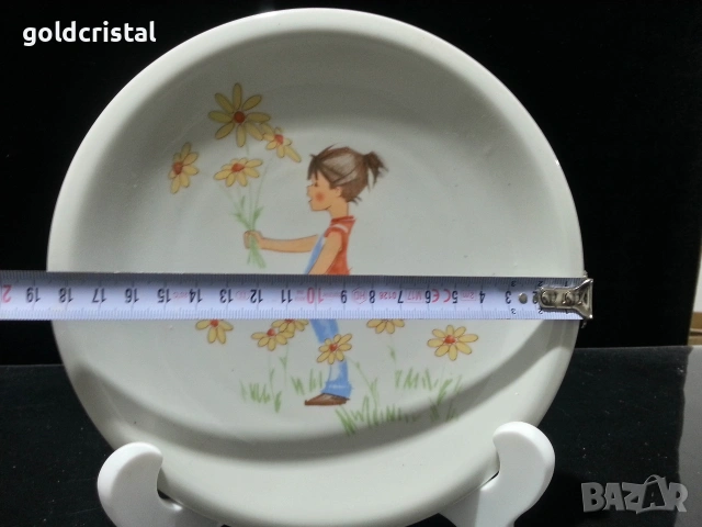 Стар български порцелан чиния детски мотив , снимка 2 - Антикварни и старинни предмети - 53226180
