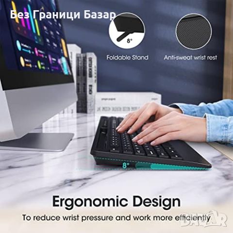 Нови Безжична клавиатура и мишка с ергономичен дизайн и стойка, снимка 4 - Клавиатури и мишки - 45879045