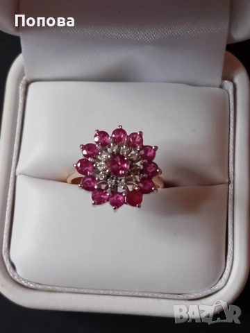 Винтидж златен пръстен с диаманти и рубини ръчна изработка , снимка 9 - Пръстени - 52490240