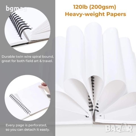 Ohuhu скицник 225x210 mm,със спирала,124 страници/62 листа-200g/m²-Твърди корици-Блок за рисуване, снимка 3 - Ученически пособия, канцеларски материали - 52186853