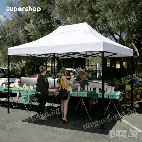 Сгъваема Шатра 3х4.50 с Усилена Конструкция и Гумирано Бяло Покривало, снимка 8 - Градински мебели, декорация  - 54168934