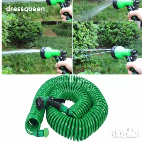 4519 Разтегателен спираловиден маркуч 20 м и ергономичен пистолет с 5 функции, снимка 3 - Напояване - 53878047