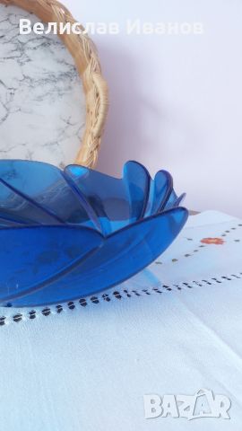 Винтидж фруктиера на Arcoroc в кобалтов син цвят , снимка 3 - Антикварни и старинни предмети - 45120405