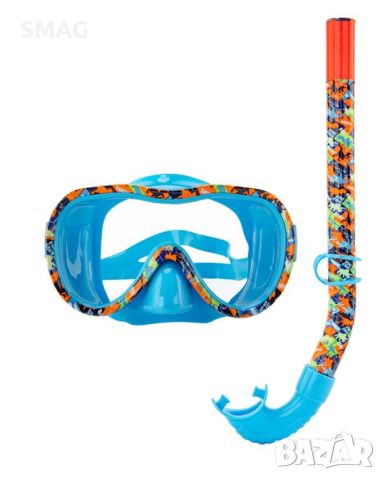 Детски  Комплект морска маска и шнорхел за плуване син дизайн динозаври 6-12 години, снимка 1 - Водни спортове - 46280996