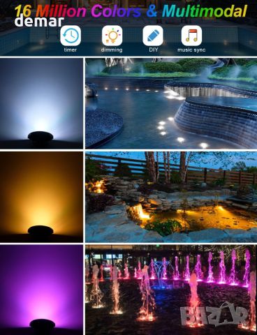 NATPOW Pond Lights, RGB подводни прожектори, Bluetooth APP контрол, IP68, 4 в 1, снимка 3 - Лед осветление - 45553944