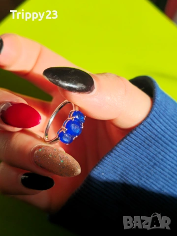 💎 Елегантен Premium пръстен с три камъка — Виетнамски Cobalt Blue Spinel, снимка 3 - Пръстени - 53083779