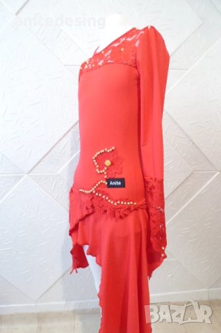 Червена детска рокля за спортни танци с дантела, снимка 8 - Детски рокли и поли - 51296309