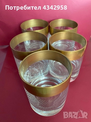 Bohemia. Чехословакия.5 чаши със златен кант ., снимка 2 - Антикварни и старинни предмети - 51474803