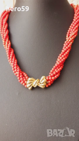 Златна стара огърлица-колие с натурални корали и златна закопчалка и златни топчета-90 бр.Злато 18к , снимка 17 - Колиета, медальони, синджири - 50662351