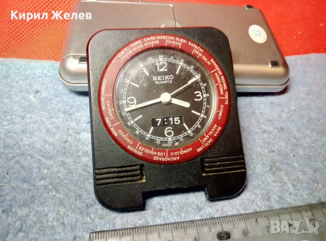 SEIKO QUARTZ JAPAN COBELCO Стар КВАРЦОВ ТУРУСТИЧЕСКИ БУДИЛНИК СЕЙКО РЯДЪК МОДЕЛ 47553, снимка 3 - Антикварни и старинни предмети - 47656824