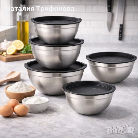 Комплект купи от неръждаема стомана 18/10 с капаци – 10 части, матово покритие, снимка 2 - Други - 53403345