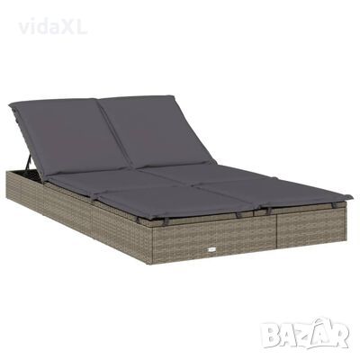 vidaXL 2-местен шезлонг с възглавници, сив, полиратан（SKU:319646, снимка 1 - Градински мебели, декорация  - 45331895