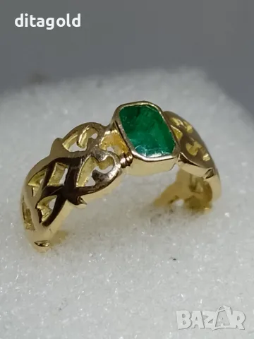 Реновиран масивен 18К златен пръстен с естествен изумруд, снимка 1