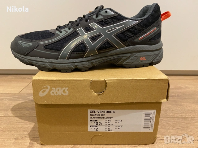 Asics Gel-Venture 6, цвят: Black/Grey, стелка: 28.5 см, номер: 44.5, снимка 9 - Маратонки - 53709461