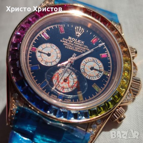 Мъжки луксозен часовник Rolex Daytona Rainbow Everose Gold 116595RBOW, снимка 6 - Мъжки - 46216543