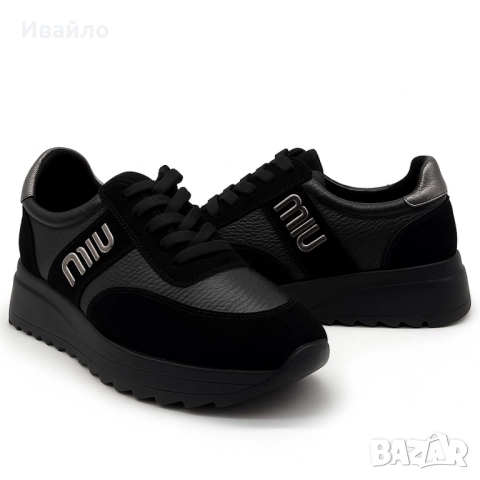 Дамски черни обувки от естествена кожа с платформа и метален акцент, снимка 3 - Дамски ежедневни обувки - 52368220