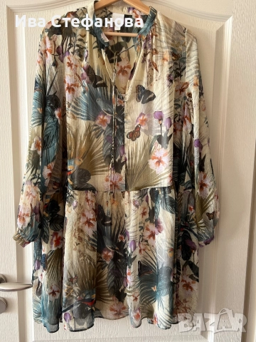Елегантна къса ежедневна феерична рокля hm екзотичен принт свободна кройка силует