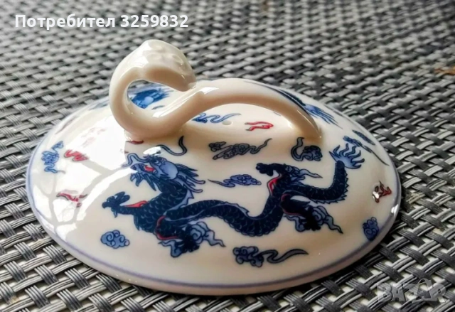 Китайски порцеланов чаен комплект с дракони - чайник и 4 чаши, снимка 7 - Антикварни и старинни предмети - 53589973