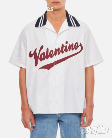 VALENTINO Embroidered Logo Oversized Мъжка Риза с Къс Ръкав size 50 (XL), снимка 7 - Ризи - 46050332