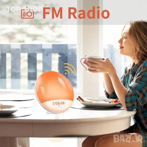 WiFi Интелигентен FM радио- часовник 7 цвята Симулация на изгрев/залез с Alexa Google Home, снимка 8 - Други - 48668216