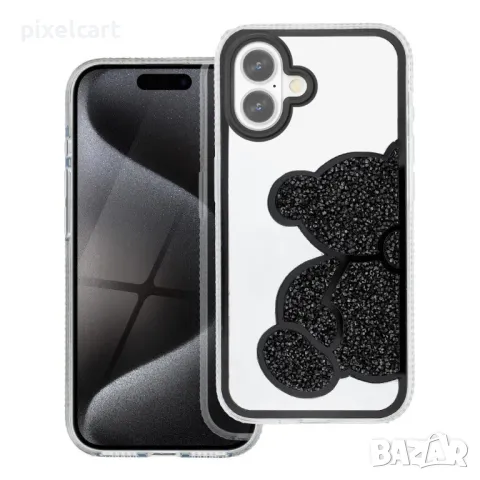 Удароустойчив калъф Teddy Bear за iPhone 16 Plus, Черен, снимка 1 - Калъфи, кейсове - 47916855